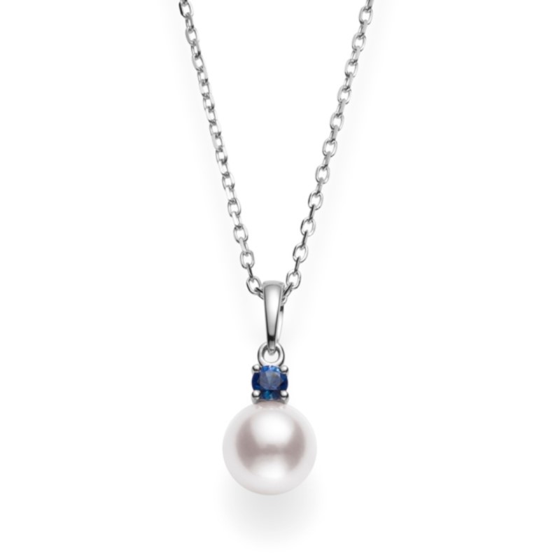 Mikimoto Cultured Pearl And Blue Sapphire Pendant Necklace